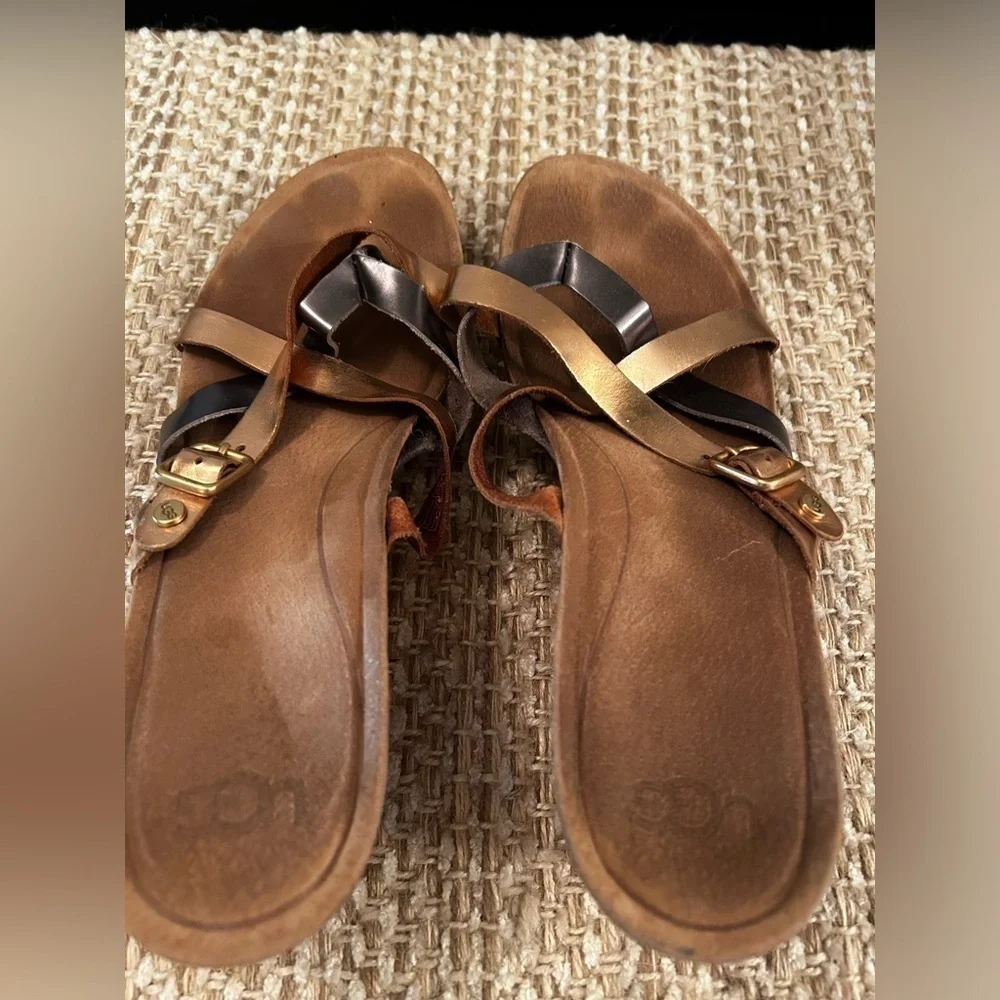 UGG Adalie Metallic Cork Wedge Sandals Size 7.5 Festive Spring Strappy Slip On